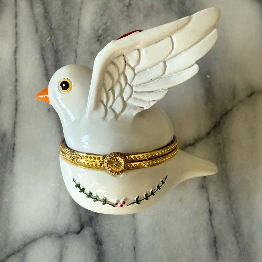 Decorative White Bird‎ Figurine with Red and Gold Accents